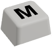 Clickable arctic white keycap with the letter M inlaid in jet black